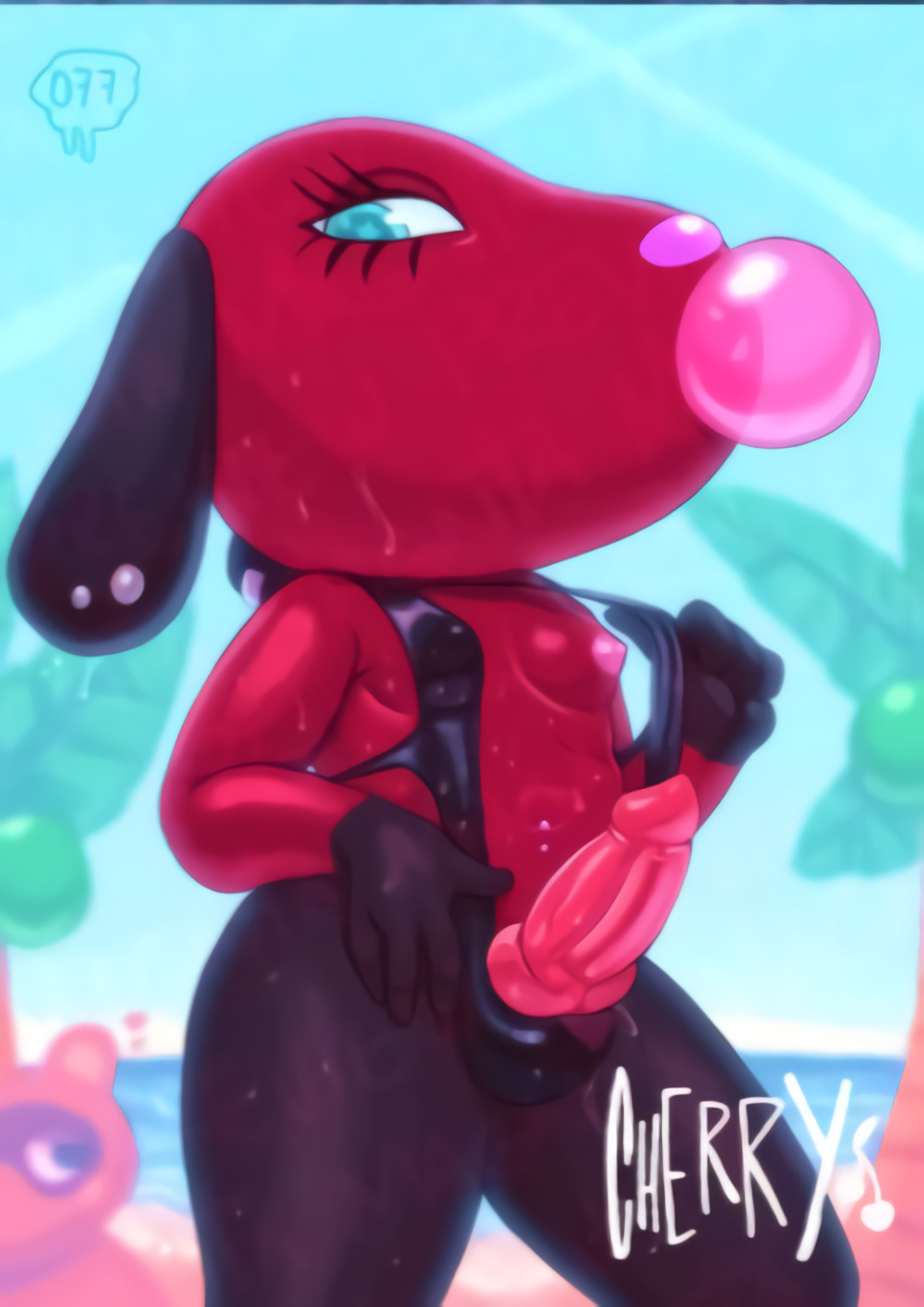 1futa 2020 animal_crossing balls bodily_fluids breasts bubble_gum cherry_(animal_crossing) futanari gum magnta male nintendo nipples off_(artist) penis small_breasts tom_nook