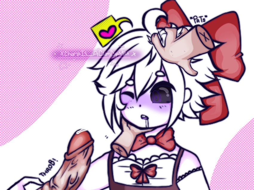 1boy ambiguous_gender chara drool drooling hair_ribbon heart maid_outfit penis purple_eyes undertale undertale_au underverse white_hair white_skin xchara xtale