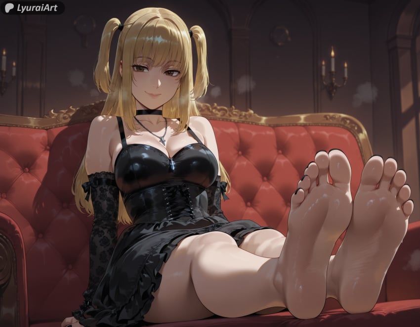 1girl 1girls absurd_res absurd_resolution absurdres ai_generated amane_misa barefoot big_ass big_boobs big_breasts big_butt big_thighs blonde_female blonde_hair brown_eyes death_note feet feet_fetish feet_focus feet_together feet_up female female_focus foot_fetish foot_play foot_worship goth goth_girl gothic gothic_girl gothic_lolita hair high_resolution highres huge_ass lyuraiart misa_amane sexy_body sexy_pose soles soles_female soles_fetish soles_focus sweat sweating sweaty sweaty_body teasing thick_thighs thighs