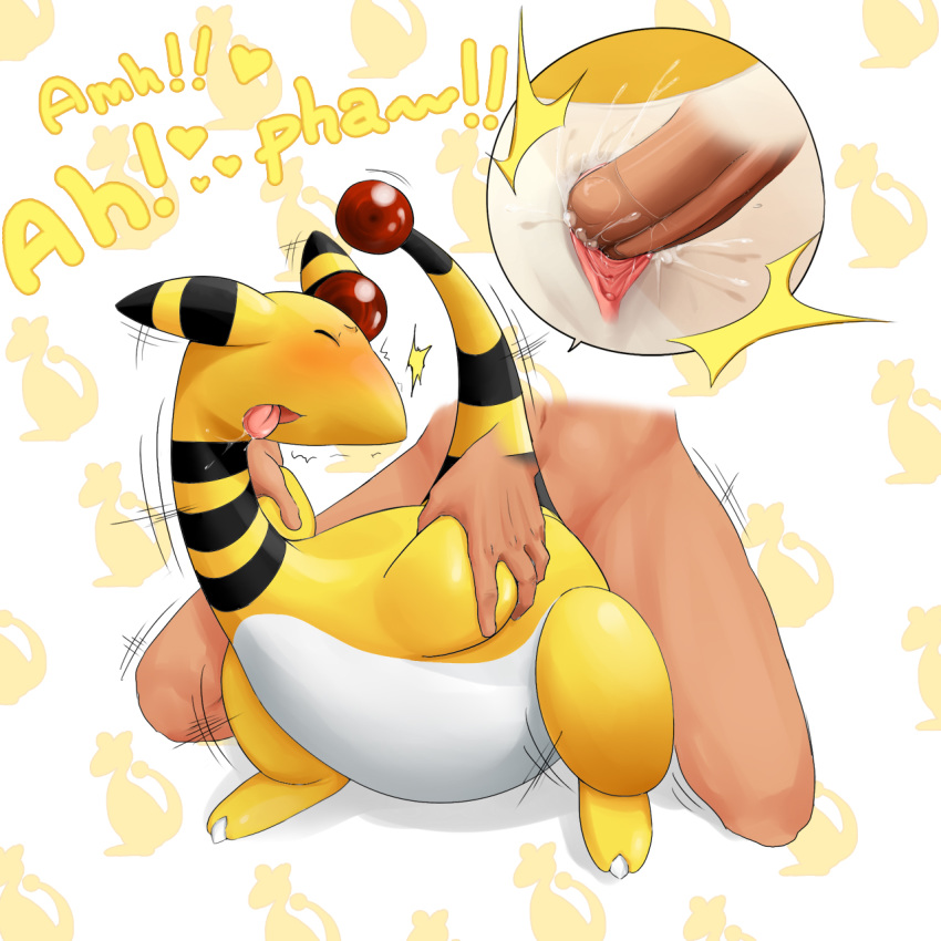 2009 ampharos barefoot blush closed_eyes color cum drooling female from_behind front_view human interspecies kneeling male nintendo nude open_mouth penis pokemon pokemon_(species) pokemon_gsc raised_tail saliva sex shiroisora straight tail tongue vaginal_penetration vulva yellow_skin