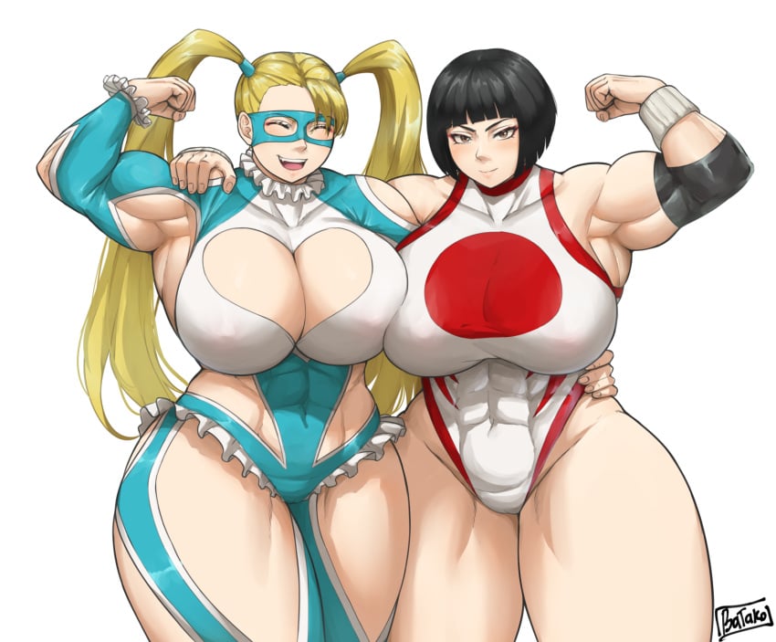 2girls abs armpits batako biceps blonde_hair breasts busty capcom cleavage curvy curvy_female cury_figure female female_only fit_female flexing hourglass_figure huge_breasts looking_at_viewer multiple_girls muscles muscular muscular_female oppai rainbow_mika street_fighter thick thick_thighs twintails yamato_nadeshiko yamato_nadeshiko_(street_fighter)