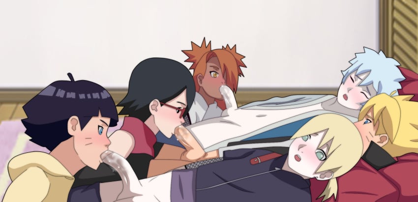 3boys 3girls agung911 akimichi_chouchou balls bare_arms bare_shoulders bed bedroom black_eyes black_hair blonde_hair blowjob blue_eyes blue_hair blush boruto:_naruto_next_generations brother_and_sister brown_hair brown_skin closed_eyes clothed_sex clothing cum cum_in_mouth cum_inside dark-skinned_female dark_skin fellatio female fully_clothed glasses group group_sex hair_over_one_eye hoodie human indoors interracial jacket looking_at_partner looking_pleasured male mitsuki_(naruto) moaning multiple_boys multiple_girls naruto naruto_(series) on_back open_clothes open_mouth open_shirt oral orgasm orgasm_face orgy pale-skinned_female pale-skinned_male pale_skin pants_down penis pleasure_face ponytail precum precum_drip sarada_uchiha short_hair sleeveless sleeveless_shirt straight testicles tied_hair twintails uzumaki_boruto uzumaki_himawari whisker_markings whiskers white_skin yamanaka_inojin yellow_eyes yellow_hair