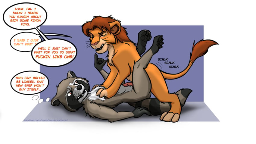 16:9 age_difference anal anal_sex anthro anthro_on_feral anthro_penetrated crossover dialogue disney duo english_text felid feral feral_penetrating feral_penetrating_anthro gay guardians_of_the_galaxy humiliation lion male male/male male_only male_penetrated male_penetrating male_penetrating_male mammal marvel older_penetrated pantherine penetration penis procyonid profanity raccoon racketraccoon rocket_raccoon sex simba teenager text the_lion_king widescreen young younger_dom_older_sub zoophilia