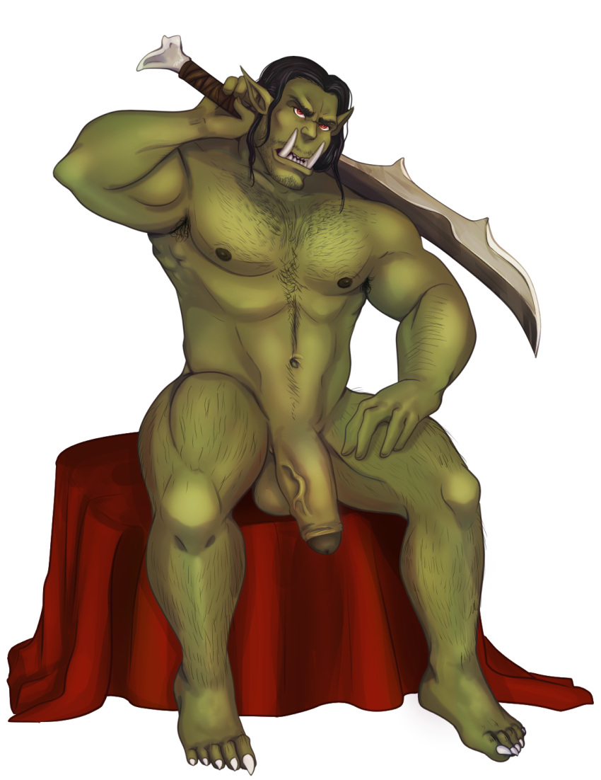 1boy 2020 abs bara biceps big_balls big_penis black_hair blizzard_entertainment chest_hair claws feet fit foreskin green_skin hair hairy horde intact kraujas male male_nipples male_only muscles muscular_male nipples orc orc_male original_character partially_retracted_foreskin penis pointy_ears sword tusks uncut veiny_penis volk_ironbane warcraft weapon world_of_warcraft