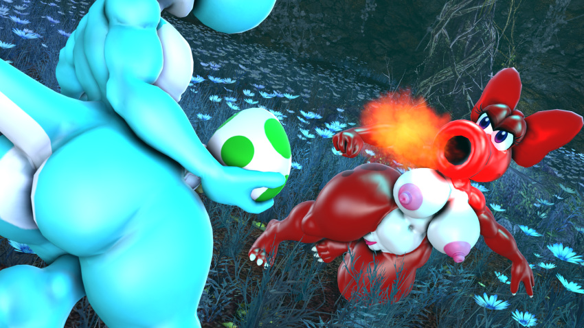 16:9 1boy 1girls 3d 3d_(artwork) accessory action_pose angry angry_eyes anthro anthro_only ass big_ass big_breasts big_butt big_nose big_thighs bimbo birdo blue_eyes bow breasts butt curvy_figure daemont92 digital_media_(artwork) dinosaur duo egg eyelashes female fight fire fireball genitals hair_accessory hair_ribbon hairbow hi_res light_blue_body male male/female mario_(series) nintendo nipples nude penis pose pussy red_body reptile ribbons scalie source_filmmaker thick thick_ass thick_hips thick_thighs video_games voluptuous white_belly white_breasts white_chest wide_hips widescreen yoshi yoshi_egg