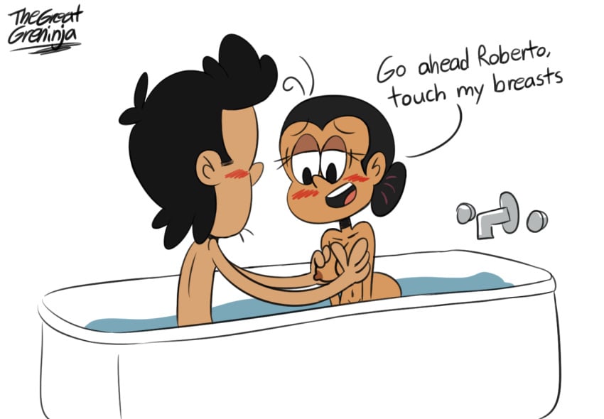 1boy 1boy1girl 1girls 2018 age_difference bath bathroom bathtub big_breasts blush bobby_santiago breasts dark-skinned_female dark_skin dialogue female grabbing grabbing_breasts incest latina maria_santiago milf mother mother_and_son nickelodeon nipples nude nude_female nude_male romantic straight_hair the_casagrandes the_loud_house thegreatgreninja