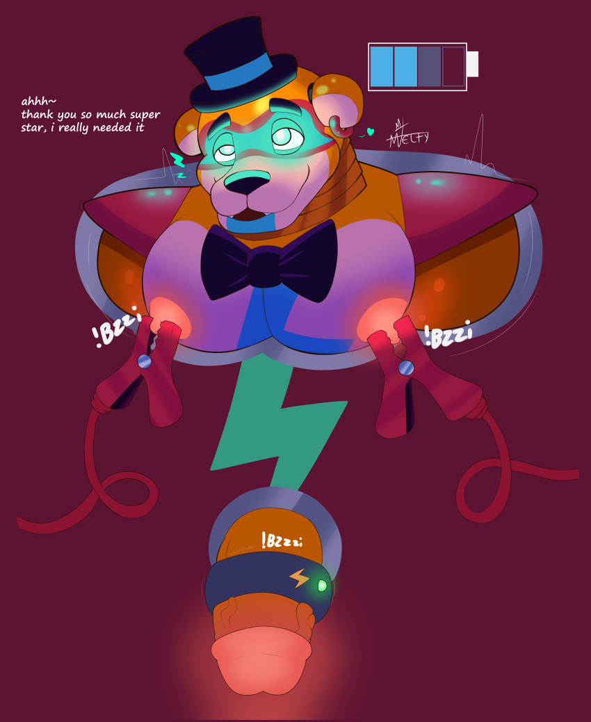 absurd_res android animatronic anthro bear big_penis black_nose blue_eyes bow_tie clothing damelty erection five_nights_at_freddy's five_nights_at_freddy's:_security_breach genitals glamrock_freddy_(fnaf) glowing glowing_eyes glowing_genitalia glowing_nipples glowing_penis hat headgear headwear hi_res huge_cock machine male male_only mammal nipple_fetish nipple_pinch nipple_play nipples orange_body pecs penile penis pinch robot scottgames sex_toy solo steel_wool_studios top_hat vibrator vibrator_on_penis