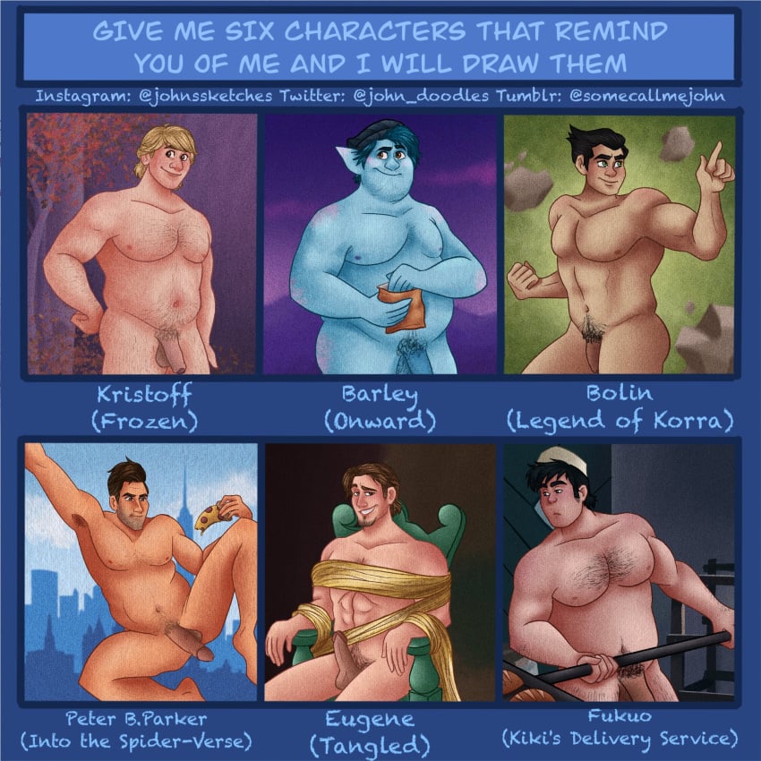 6boys abs artist_request avatar_legends baker barley_lightfoot black_hair blonde_hair blue_eyes blue_hair bolin bondage bound brown_eyes brown_hair chest_hair chubby circumcised color crossover digital_media_(artwork) disney earthbending erection eugene_fitzherbert flaccid flynn_ryder frozen_(film) fukuo glans kiki's_delivery_service kristoff_(frozen) long_hair looking_at_viewer looking_to_the_side male male_nipples male_only marvel nickelodeon onward_(2020) outdoors pecs penis penis_size_difference peter_b_parker peter_parker pinup pixar pizza pointed_ears pose pubic_hair retracted_foreskin six_fanarts_challenge smooth_skin spider-man spider-man:_into_the_spider-verse spider-man_(series) spread_legs studio_ghibli superhero tangled testicles text the_legend_of_korra tied_up tree uncensored uncut