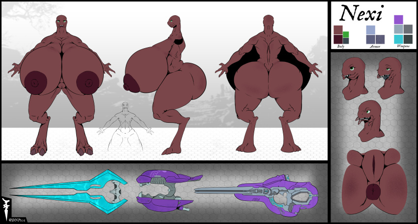 absurd_res alien anthro anus ass big_breasts breasts curiousgarchomp dnp101 english_text female female_sangheili genitals halo halo_(series) hi_res huge_breasts humanoid hyper melee_weapon microsoft nexi nipples pussy red_body red_skin sangheili sword text thick_thighs video_games weapon xbox_game_studios