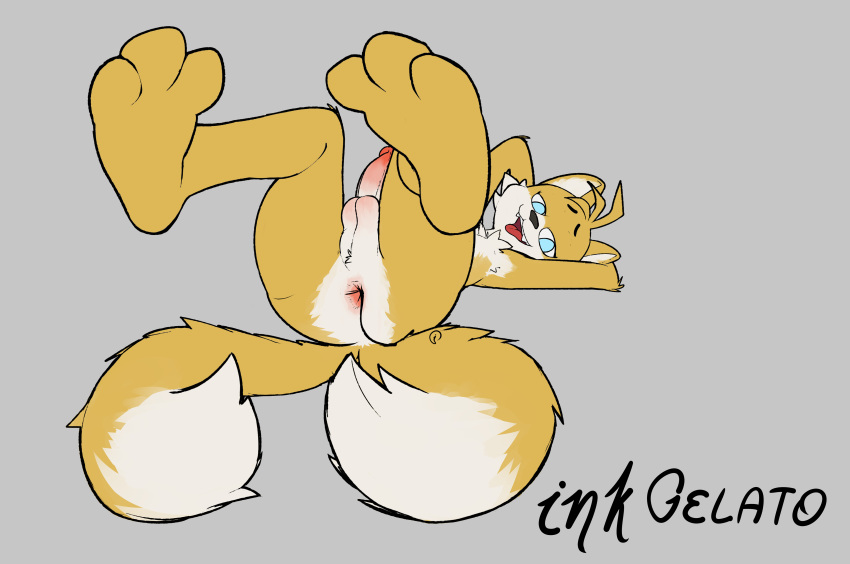 absurd_res anthro ass balls canid canine fox fur genitals hi_res inkgelato male mammal penis presenting solo sonic_(series) sonic_the_hedgehog_(series) tails yellow_body yellow_fur