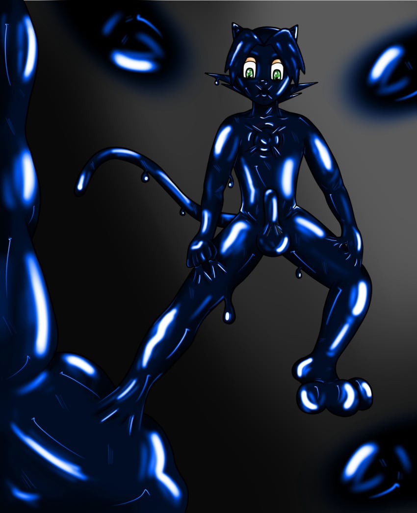 1boy bodysuit cat_ears cat_tail edit erection kurttype5 latex liquid_latex male_only mega_man mega_man_battle_network megaman.exe paw_boots paws penis_in_bodysuit tagme third-party_edit