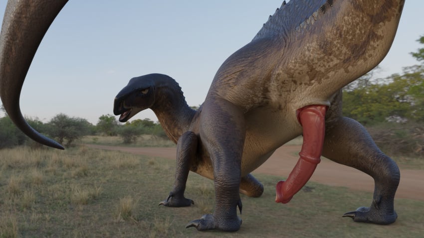 16:9 3d animal_genitalia animal_penis ass asuros claws cloaca cloacal_penis dinosaur feral genitals hi_res looking_at_viewer male outside penis presenting presenting_hindquarters presenting_penis raised_tail reptile scalie slit solo tenontosaurus the_isle widescreen