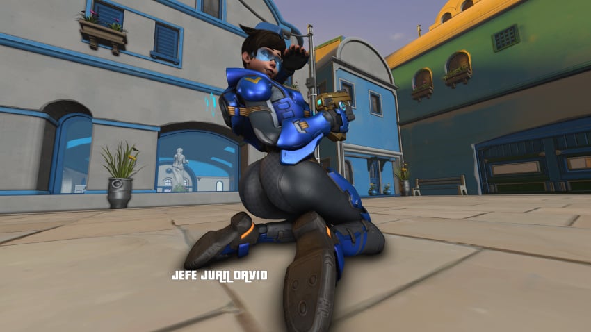 1girls 3d alternate_costume ass big_ass blizzard_entertainment blue-tinted_eyewear bodysuit cadet_oxton dat_ass female_only goggles jefe_juan_david overwatch solo source_filmmaker tinted_eyewear tracer visor