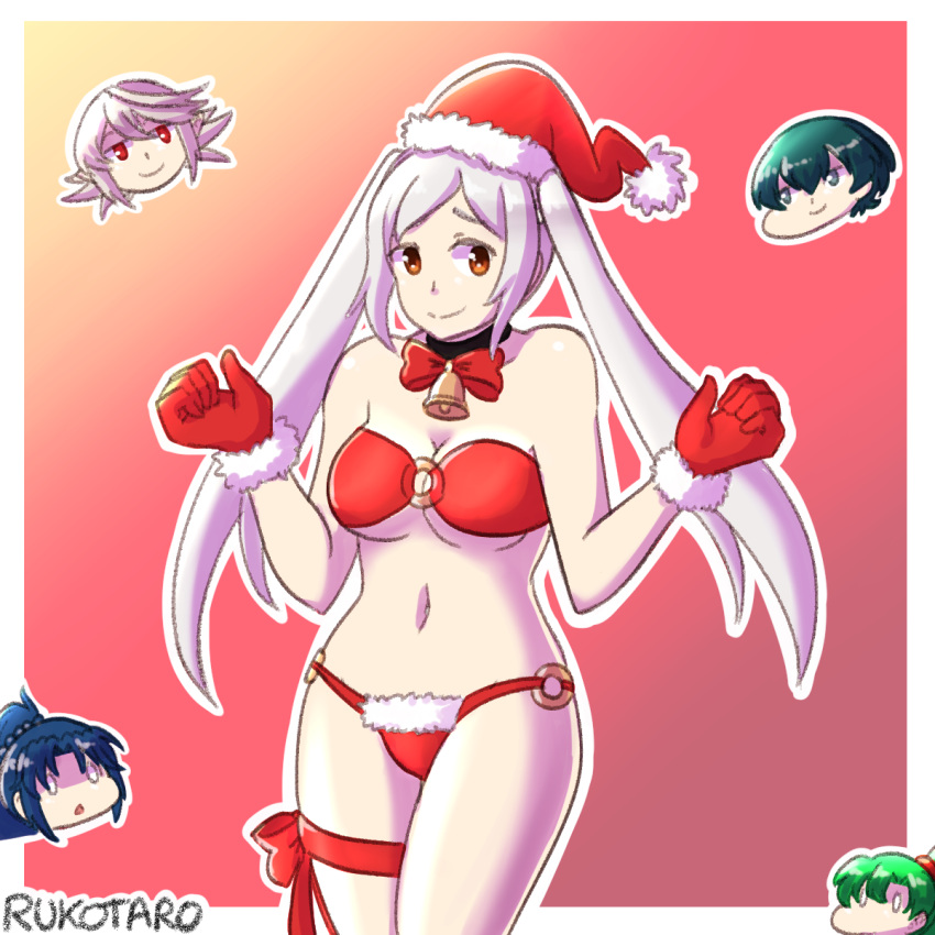1girls alternate_costume bare_midriff bikini breasts brown_eyes byleth_(fire_emblem) byleth_(fire_emblem)_(male) christmas corrin_(fire_emblem) corrin_(fire_emblem)_(male) female fire_emblem fire_emblem:_the_blazing_blade fire_emblem:_three_houses fire_emblem_awakening fire_emblem_fates gloves kris_(fire_emblem) kris_(fire_emblem)_(female) large_breasts long_hair lyn_(fire_emblem) lyndis_(fire_emblem) medium_breasts nintendo o-ring o-ring_bikini red_bikini red_panties robin_(fire_emblem) robin_(fire_emblem)_(female) rukotaro silver_hair smile twintails
