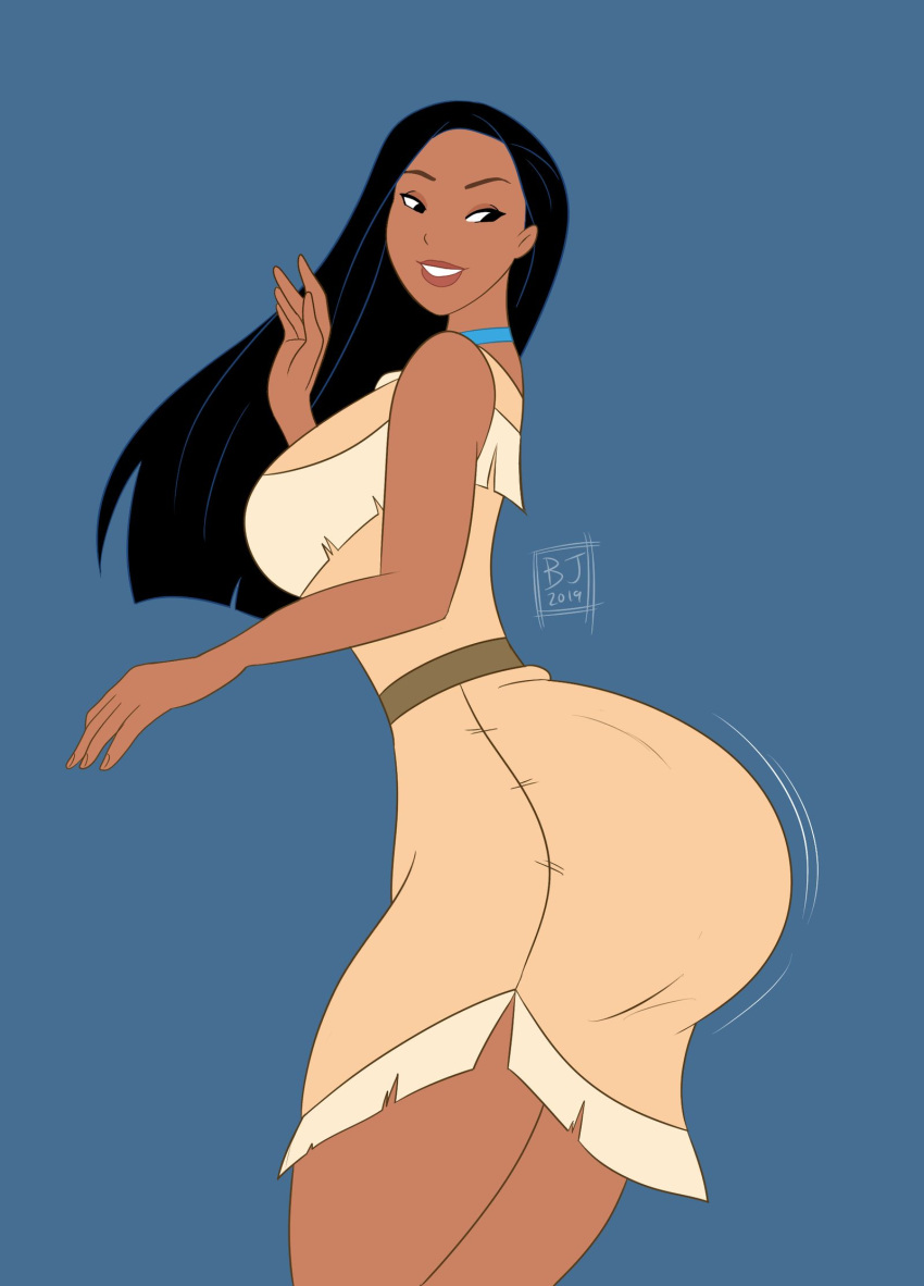 1girls alternate_ass_size ass ass_expansion ass_focus ass_in_dress big_ass big_breasts big_butt black_hair bootijuse bottom_heavy bubble_ass bubble_butt butt_focus caked_up cheesecake clothing dark_skin disney disney_princess female female_only female_solo huge_ass large_ass looking_back motion_lines native_american pocahontas pocahontas_(character) seductive seductive_look seductive_smile smelly_ass solo solo_female tanned thick_ass waving