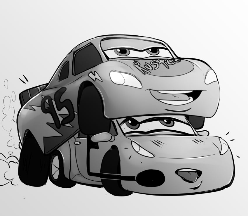 1boy 1boy1girl 1girls 2021 blush car cars_(film) cars_3 cruz_ramirez disney duo female from_behind_position half-closed_eyes hi_res lightning_mcqueen living_machine living_vehicle looking_pleasured machine male male/female monochrome narrowed_eyes not_furry open_mouth open_smile pixar sex simple_background smile teeth tongue tongue_out vehicle wheel white_background wugi