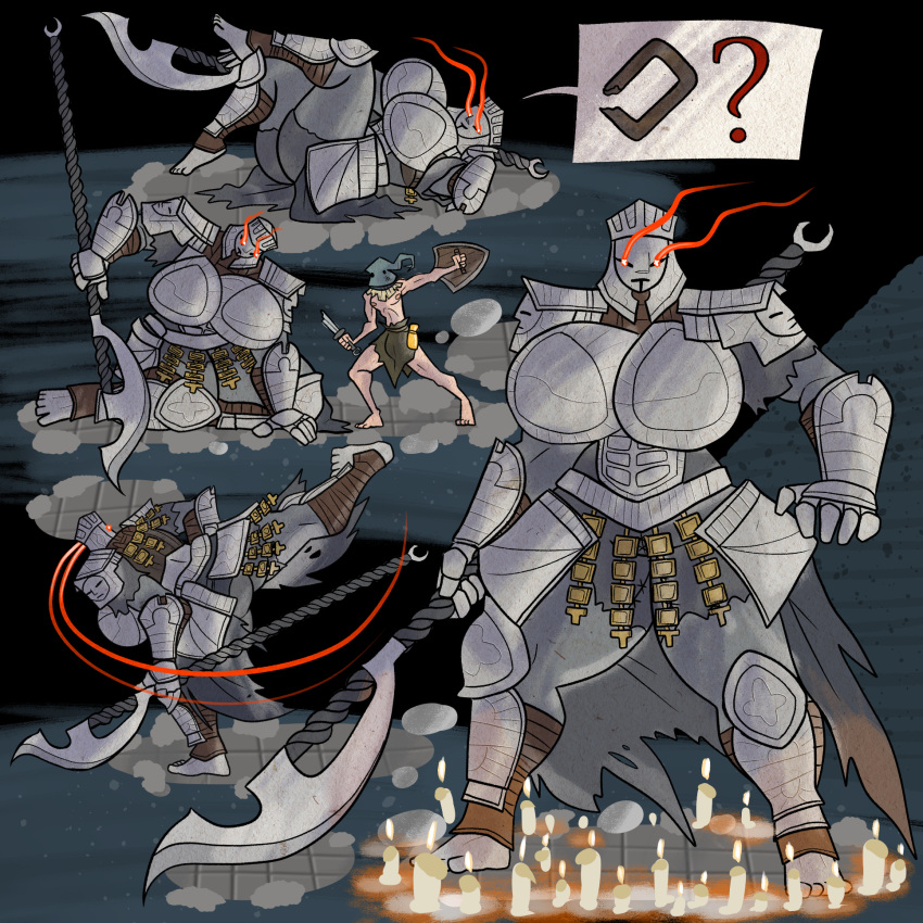 armor champion_gundyr dark_souls dark_souls_3 feet female feofeather genderbent glowing_eyes halberd helmet hourglass_figure humanoid inviting iudex_gundyr kicking large_breasts laying_down polearm voulge wide_hips