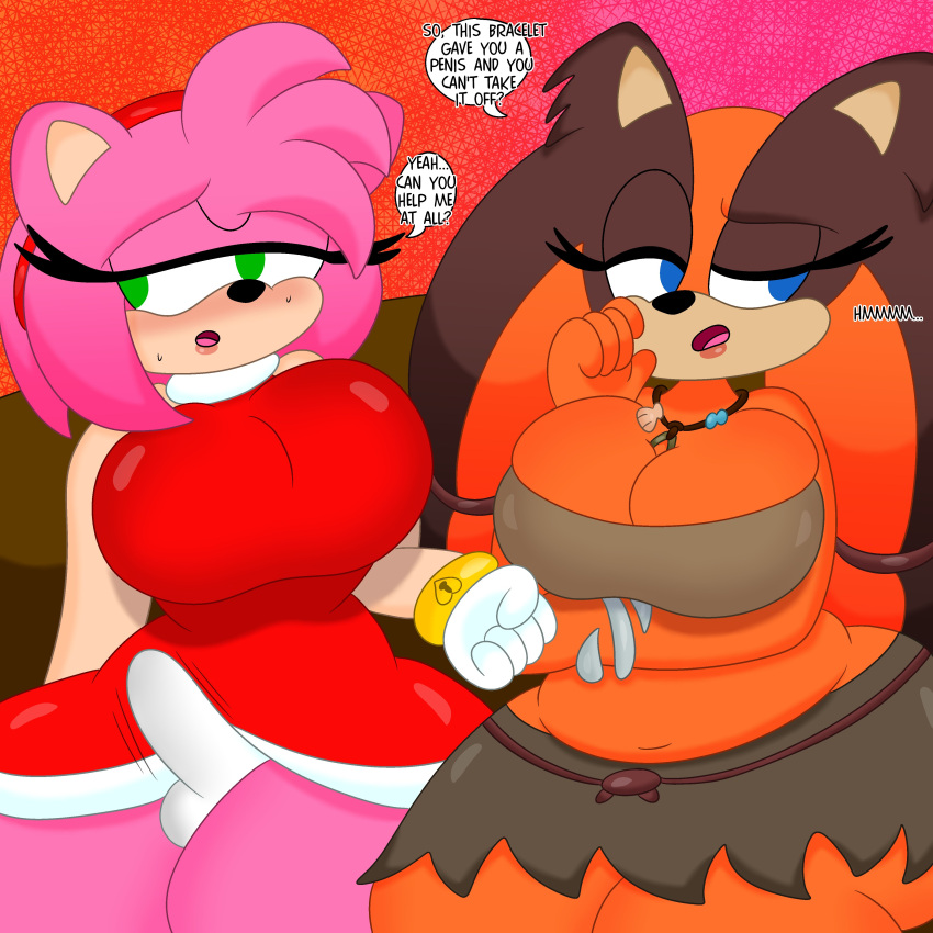 1futa 1girls 2020 3barts amy_rose anthro big_breasts blue_eyes breasts clothed clothed_female cute dialogue english_dialogue english_text female fully_clothed futanari green_eyes imminent_sex large_breasts mobian_(species) mobian_badger mobian_hedgehog pink_body pink_fur sega sonic_(series) sonic_boom sonic_the_hedgehog_(series) sticks_the_badger sticks_the_jungle_badger sticks_the_tejon tagme text thick_thighs throbbing_penis video_games wide_hips