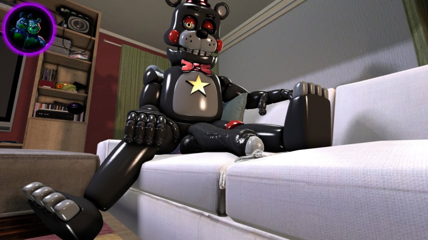 1boy 3d animatronic balls bear big_balls big_penis couch cum five_nights_at_freddy's huge_cock hyper hyper_penis lefty lefty_(fnaf) long_penis male male_only penis solo ursid