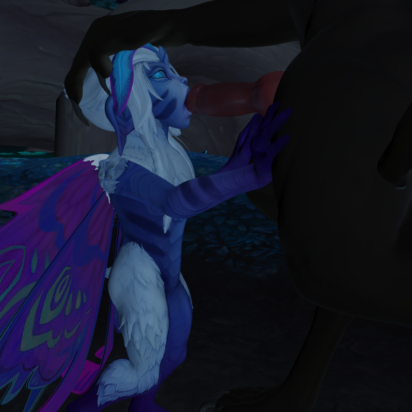 2020 animal_genitalia ardenweald blizzard_entertainment blue_skin canine_penis faerie_(warcraft) fellatio female lady_moonberry night_fae shadowlands shortstack size_difference source_request warcraft worgen world_of_warcraft