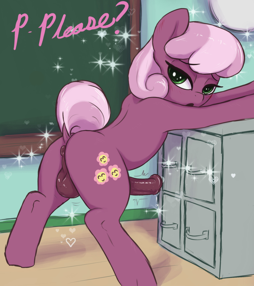 animal_genitalia animal_penis anus ass balls chalkboard cheerilee cheerilee_(mlp) dialogue equid equine equine_penis femboy feral friendship_is_magic genderswap_(ftm) genitals hasbro heart hi_res male male_only mammal my_little_pony penis precum_drip raised_tail rule_63 solo sparkles t72b throbbing_penis