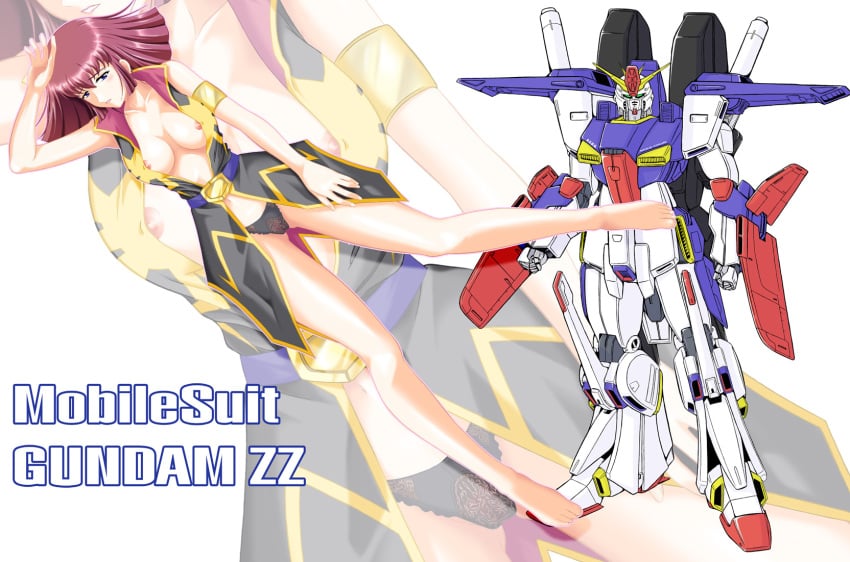 1girls 2009 blue_eyes blush breasts female gundam gundam_zz haman_karn highres human large_breasts light-skinned_female light_skin mecha nipple_slip nipples no_bra open_clothes open_shirt panties pink_hair shirt short_hair suzuka_sakito underwear uniform villainess zoom_layer zz_gundam