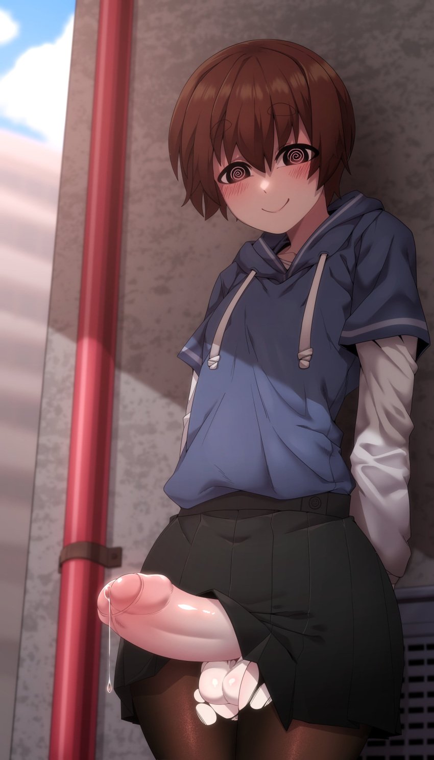 1boy @_@ ain(in) androgynous balls big_penis blush brown_eyes brown_hair crossdressing erection eye_contact femboy femboydom flat_chest foreskin girly hung_trap hypnosis hypnotic_eyes josou_seme light-skinned_male looking_at_viewer male male_only mind_control original pantyhose penis pov precum precum_drip presenting_penis ripped_pantyhose short_hair skirt small_but_hung smile solo standing taker_pov testicles thick_thighs thighs uncircumcised zvz6iat9r3xmek5