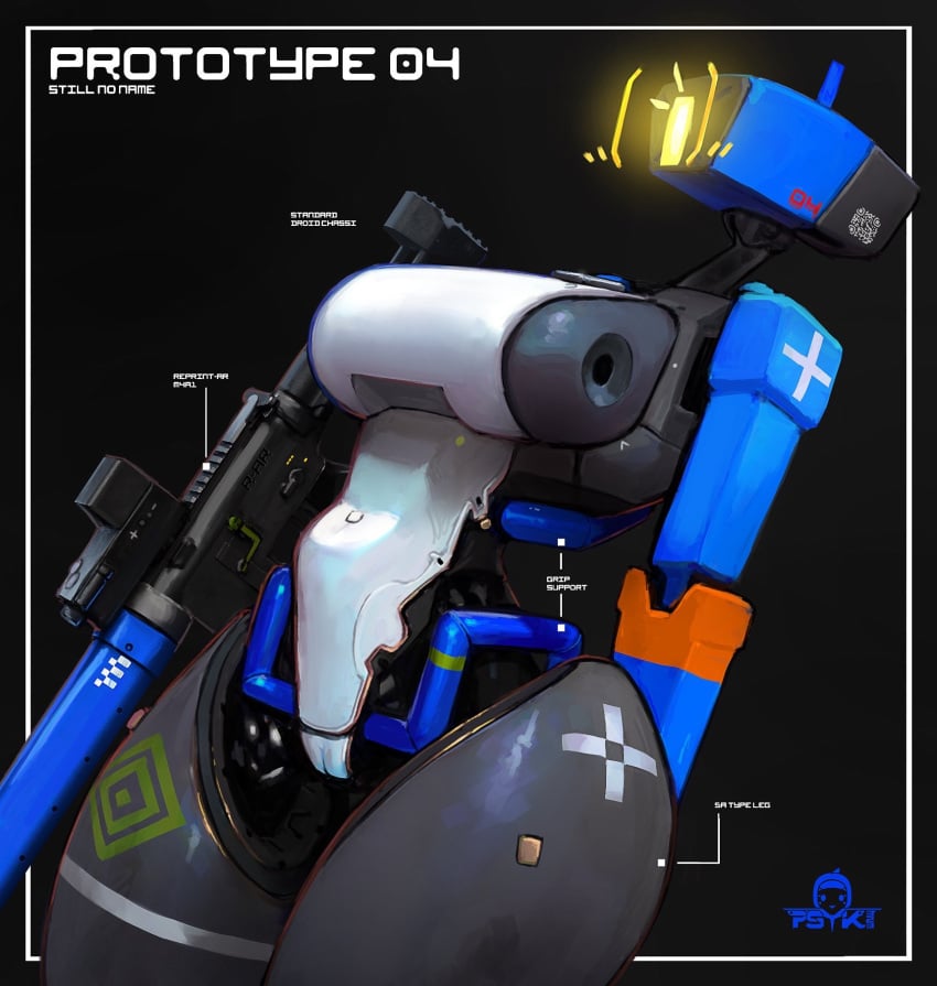 1girls big_breasts blush_lines breasts female female_only firearm gun markings psyk323 pussy robot robot_girl robot_humanoid solo solo_female thick_thighs weapon wide_hips yellow_eye