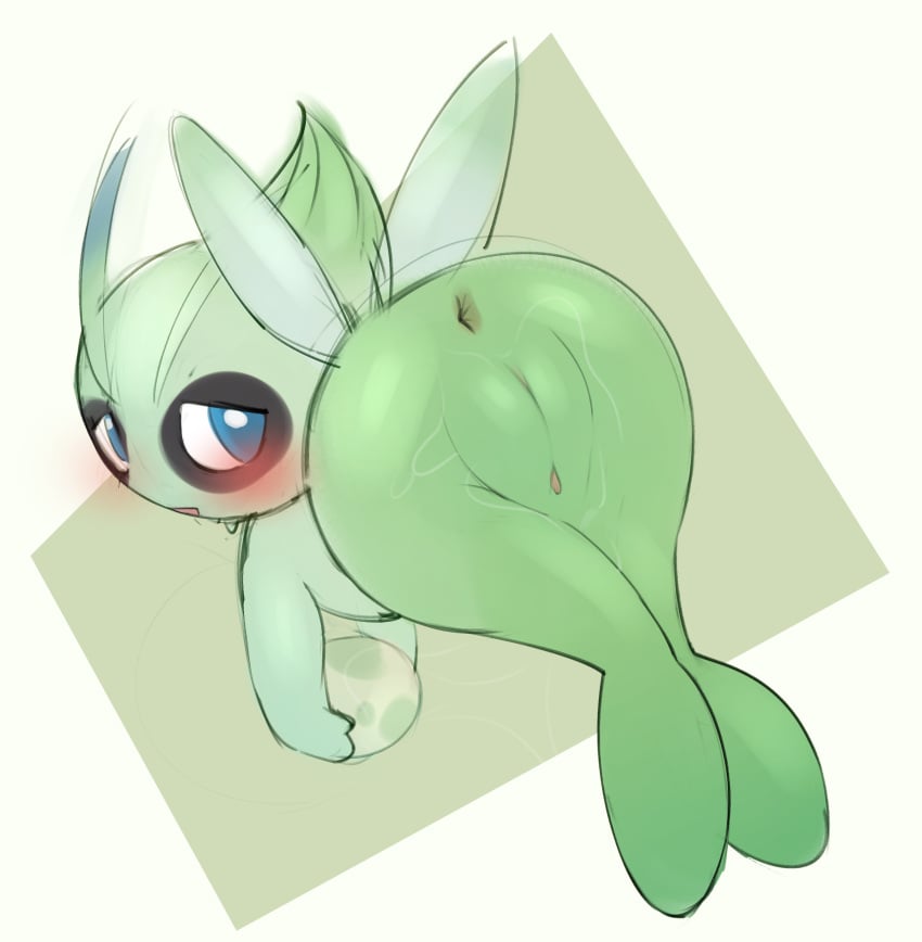 2025 absurd_res anthro anus ass biped blue_eyes blush bodily_fluids celebi colored digital_drawing_(artwork) digital_media_(artwork) egg eye_markings facial_markings female generation_2_pokemon genital_fluids genitals green_body guide_lines head_markings hi_res holding_egg holding_object legendary_pokemon looking_back markings nintendo pokemon pokemon_(species) pokemon_egg pussy rear_view simple_background solo vaginal_fluids wings yirus9