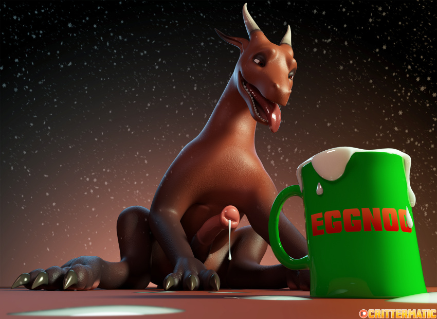 3d animal_genitalia animal_penis bodily_fluids crittermatic cum dragon eggnog equine_penis feral genital_fluids genitals hi_res male penis solo