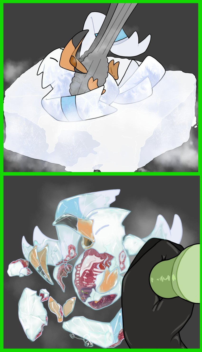 ambiguous_gender avian bird blood bodily_fluids death dismemberment frozen frozen_solid generation_3_pokemon gore hammer hi_res ice ice_cube littlepinebox nintendo pokemon pokemon_(species) snuff tools wingull