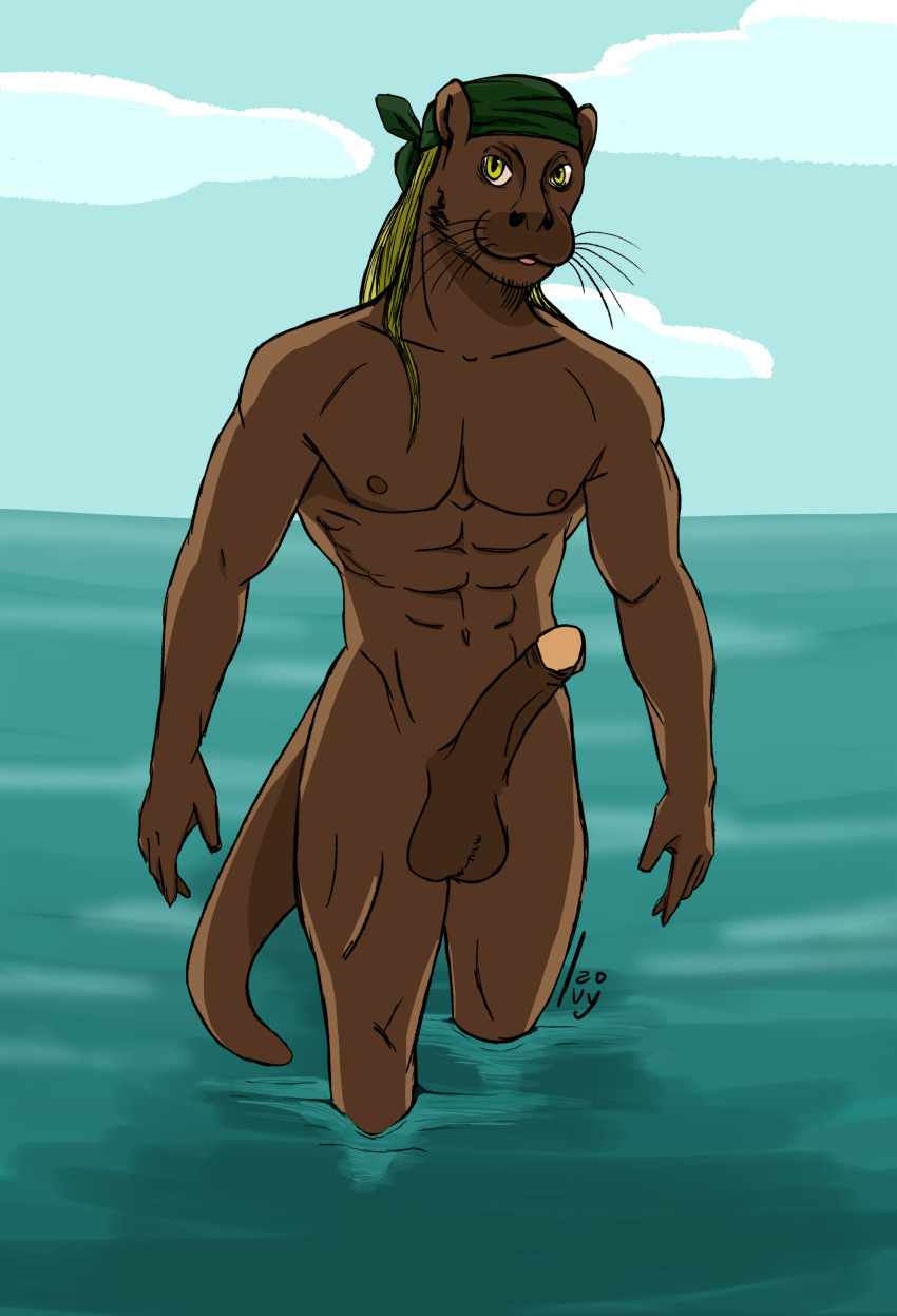 1boy 2020 abs anthro artist_name ball_tuft balls ballsack bandana beach big_balls big_penis body_fur boner brown_fur dick erection facial_hair foreskin foreskin_folds furry furry_ears furry_only furry_tail glande glans goatee humanoid_penis intact ivy_(artist) long_hair_male long_penis male_nipples male_only muscles muscular_anthro muscular_male nude_male otter pecs penis retracted_foreskin scrotum sideburns smooth_penis tail testicles uncut yellow_eyes yellow_hair