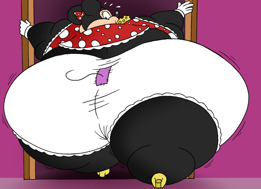 ass black_fur bloomers bloomers_(victorian) bow cheese disney doorframe dress fat female female_focus female_only furry heels hips hyper hyper_ass hyper_butt large_ass large_butt looking_back minnie_mouse mouse mouse_ears mouse_humanoid obese obese_female overweight overweight_female polka_dot robot001 rodent solo solo_female stuck stuck_in_door tail what wide_hips