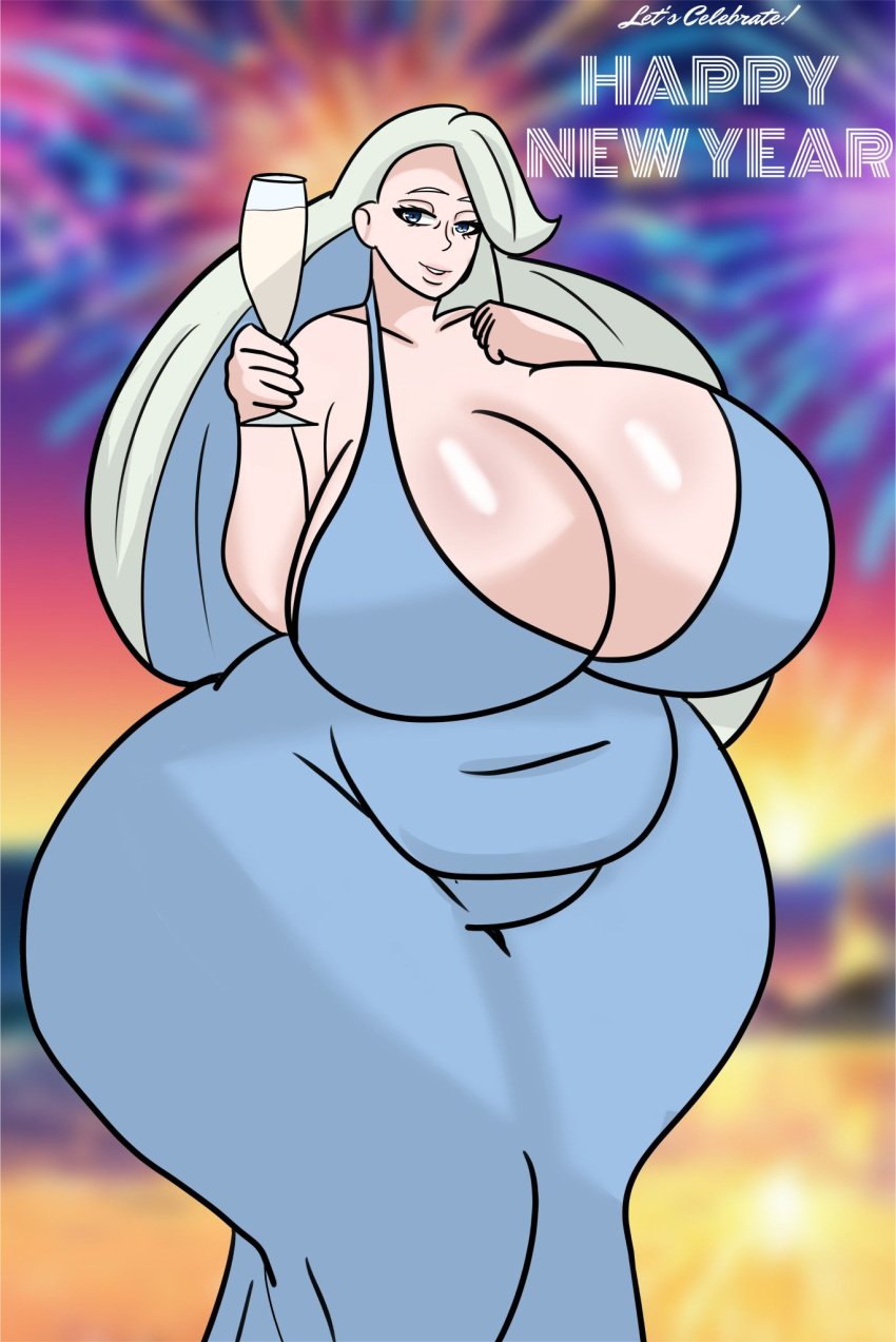 1girls 2020s 2024 bakunyuu belly_visible_through_clothing blue_dress breasts champagne champagne_glass child_bearing_hips chubby chubby_female cleavage cleavage_overflow eyes_half_open fireworks full_figured fully_clothed gigantic_breasts holding holding_drink holding_drinking_glass huge_breasts massive_breasts melony_(pokemon) milf mommy new_year nintendo plump_belly plump_breasts plump_thighs pokemon seductive seductive_look seductive_smile shiny_skin shinyoppai smiling smiling_at_viewer solo solo_female solo_focus text text_version thick_thighs thunderthighs tight_clothing top_heavy top_heavy_breasts twitter_link venus_body voluptuous voluptuous_female wide_hips