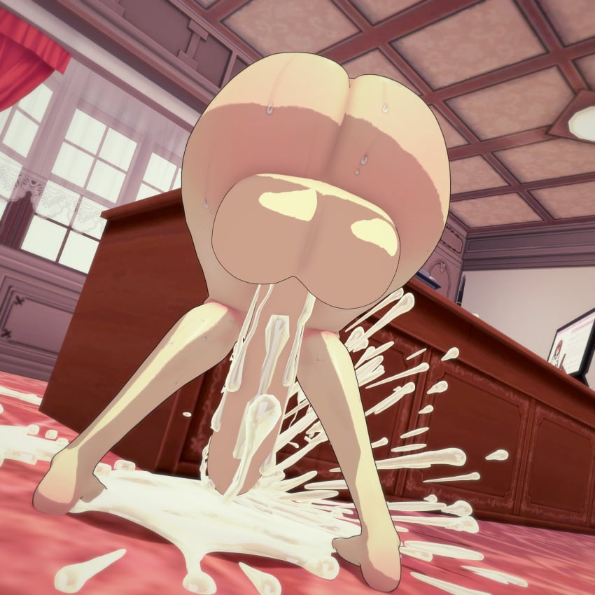 1futa 3d artist_upload cum_pool cumming excessive_cum futanari intersex mitsuru_kirijo my2cents.if_(artist) peace_sign persona persona_3 persona_4_arena ponytail self_upload