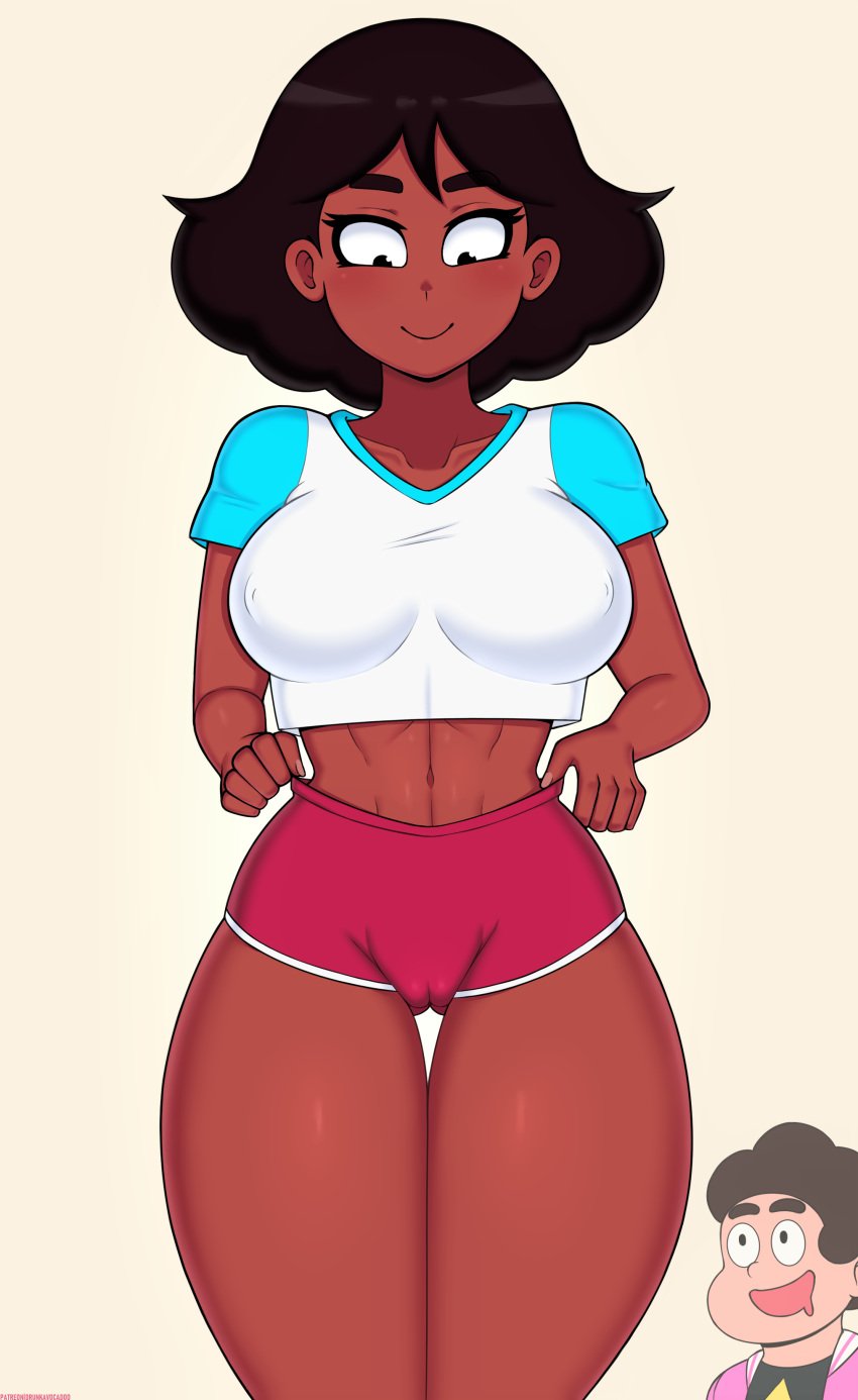 1girls athletic_shorts big_breasts bismuth_casual_(steven_universe_future) cameltoe cartoon_network clothing connie_maheswaran dark-skinned_female dark_skin dolphin_shorts drunkavocado indian large_breasts male red_shorts short_hair shorts solo_focus sportswear steven_quartz_universe steven_universe steven_universe_future straight_hair