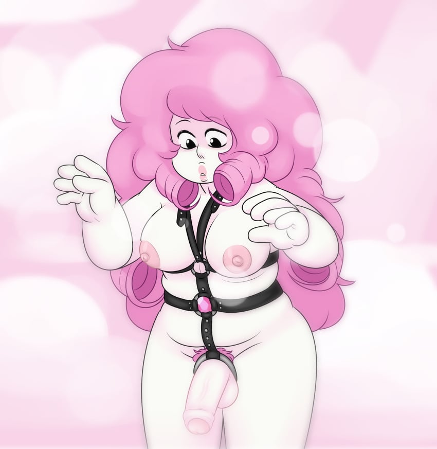 bdsm bdsm_gear bdsm_harness bdsm_outfit belt belt_bondage bondage chubby chubby_female chubby_futanari cleavage futanari gem large_breasts large_penis missgreeney pink_hair rose_quartz_(steven_universe) steven_universe tagme