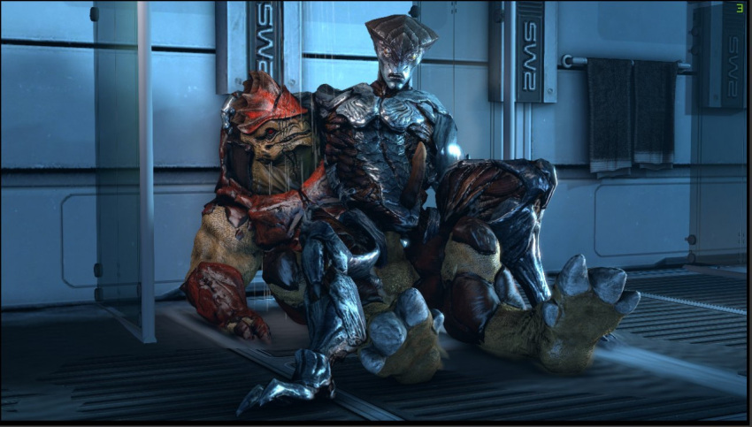 3d alien anal anal_sex animal_genitalia arm_around_shoulders balls chair_position duo erection facial_scar from_behind_position genital_slit genitals interspecies javik krogan male male/male male_penetrated male_penetrating male_penetrating_male mass_effect multi_balls multi_genitalia muscular muscular_male nude penetration penis prothean rooking scar sex shower shower_sex showering sitting slit source_filmmaker towel urdnot_wrex video_games water wet xenophilia yaoi