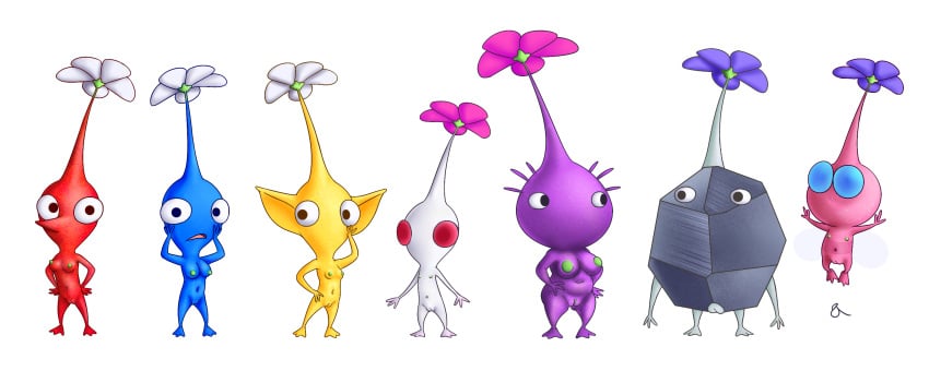 blue_pikmin breasts elemental_creature female flora_fauna genitals group hi_res humanoid nintendo nipples pikmin pikmin_(series) pikmin_(species) plant purple_pikmin pussy rasenxoru red_pikmin rock_pikmin video_games white_pikmin winged_pikmin yellow_pikmin