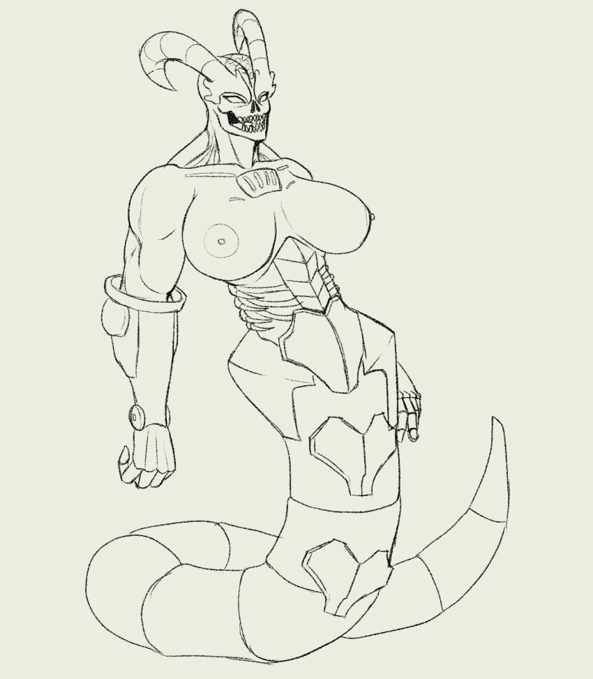 animal_humanoid anterior_nasal_aperture big_breasts breasts cybernetics cyborg demon doom female fours_(artist) hi_res horn humanoid lamia machine monster muscular_female reptile reptile_humanoid scalie scalie_humanoid skull_head snake_humanoid solo video_games whiplash_(doom)