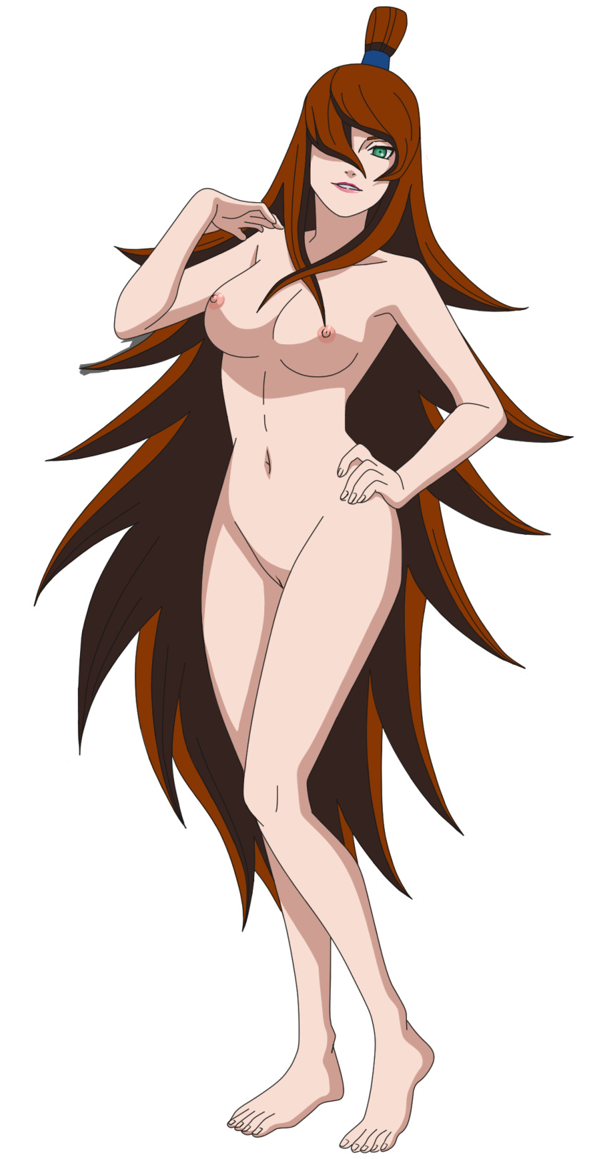 1girls artist_request brown_hair curvy curvy_figure edit feet female female_only full_body green_eyes hair_over_one_eye hand_on_hip innie_pussy lipstick long_hair looking_at_viewer makeup mei_terumi naked naruto naruto_(series) naruto_online naruto_shippuden nude official_art parted_lips pussy smile tied_hair toes topknot vagina very_long_hair wide_hips