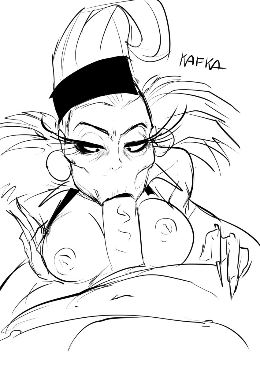 1boy 1girls areolae big_breasts breasts disney disney_villains erect_penis fellatio gilf kafka_art line_art long_eyelashes male_pov monochrome nipples oral oral_sex penis pov sex straight the_emperor's_new_groove unseen_male_face yzma