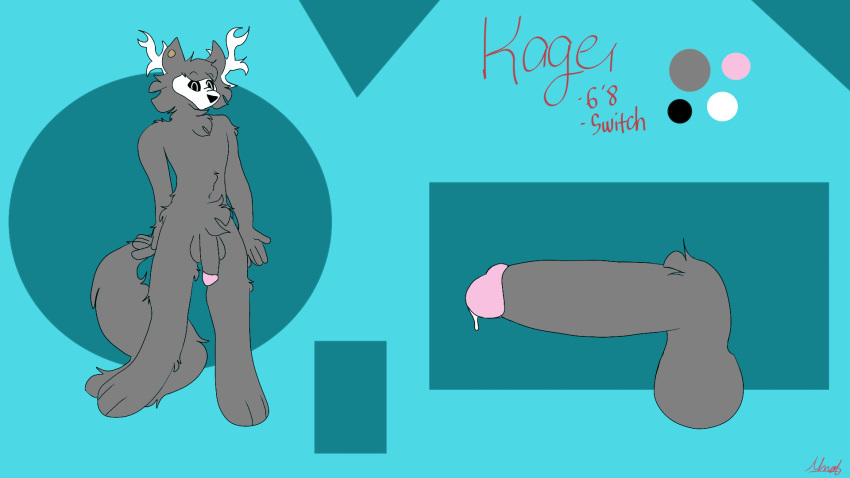 big_penis deer floof kage_(ahnaf) male male_only precum reference_sheet skull_mask tall