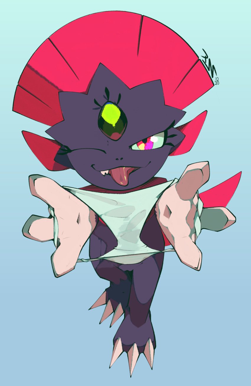 absurd_res anthro claws clothing female genitals hi_res looking_at_viewer nintendo nude open_mouth panties perfectlynormal pokémon_(species) pokemon pussy red_eyes simple_background smile solo underwear video_games weavile