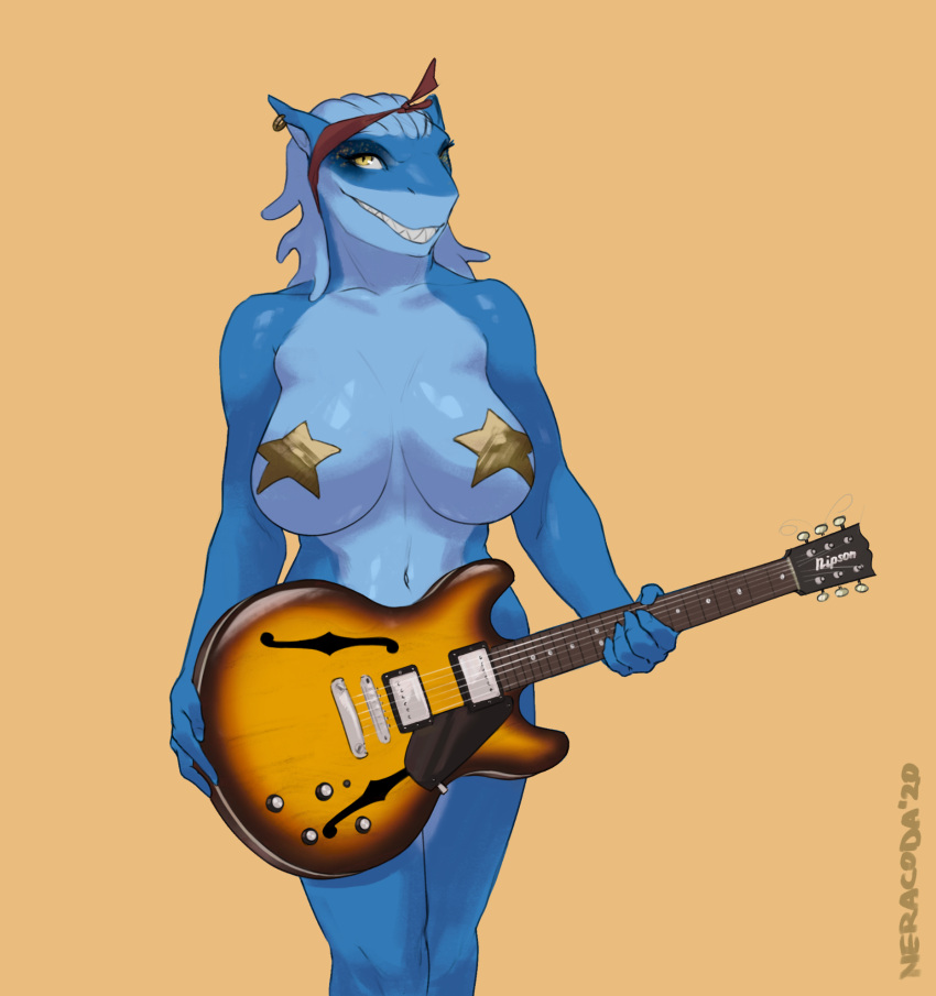 anthro aria_(neracoda) big_breasts breasts busty electric_guitar female female_focus female_only gibson guitar hourglass_figure large_breasts musical_instrument neracoda pinup pinup_pose pose posing scalie tagme wide_hips