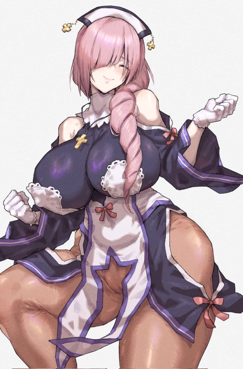 cameltoe closed_eyes huge_breasts huge_butt huge_thighs kurameki_kyou kuramekira la_pucelle_tactics lace milf milfs nipple_bulge nipples no_panties nun nun_outfit pink_hair priere_(cosplay) side_ponytail skin_tight thick thick_ass thick_hips thick_legs thick_thighs tight_clothing tights virtual_youtuber vtuber vtuberfanart vulva