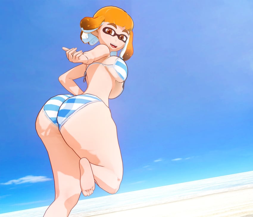 1girls 3d 9191k agent_4_(splatoon) ass beach bikini breasts female inkling inkling_girl nintendo orange_hair pointy_ears solo splatoon splatoon_(series) splatoon_2 swimsuit tagme two_piece_swimsuit