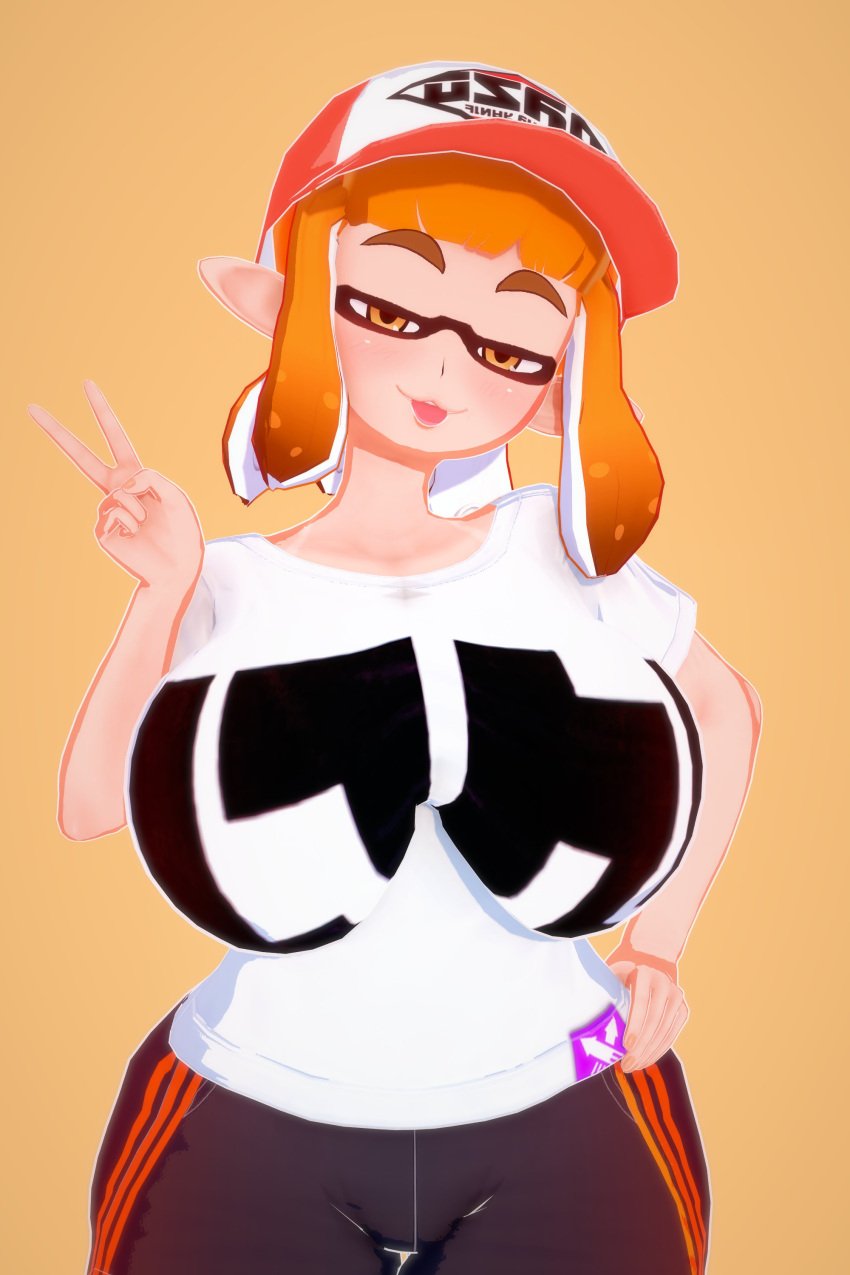 1girls 3d 3d_(artwork) 9191k agent_4_(splatoon) big_breasts bike_shorts cap female huge_breasts inkling inkling_girl nintendo pointy_ears solo splatoon splatoon_(series) splatoon_2 t-shirt tagme