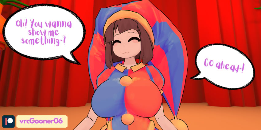 big_breasts clothed comic_page large_breasts pomni_(the_amazing_digital_circus) the_amazing_digital_circus vrcgooner06 vrchat