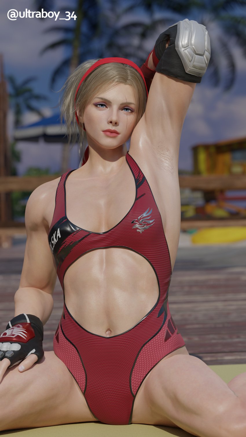 1girls 3d ass ass_focus big_ass big_breasts blonde_hair female female_focus female_only fully_clothed lidia_sobieska looking_at_viewer palm_tree palm_trees pool poolside scar solo solo_female solo_focus swimming_pool swimsuit tekken tekken_8 ultraboy34 water